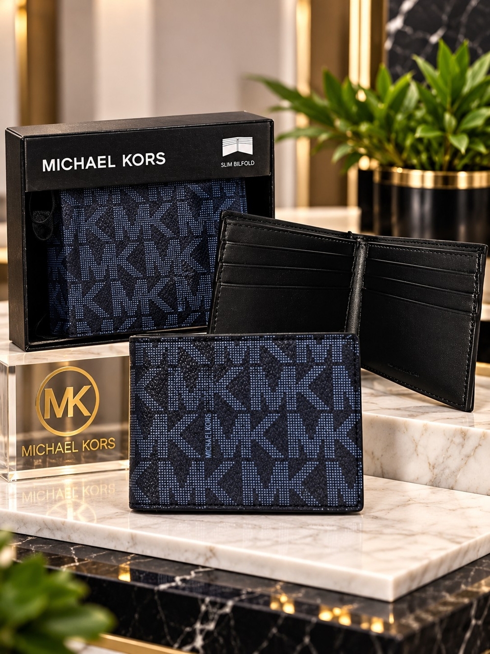 Michael Kors Jet Set Men’s Slim Bifold Wallet – Admiral/Pale Blue – New in Box